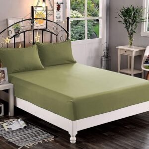 Pamučni čaršav sa lastišem 140x240 + 1 jastučnica MASLINASTI