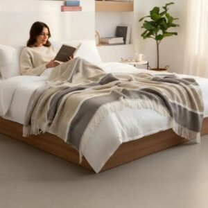 Ćebe waffle sa resicama NORDIC SAND STRIPES 180x200