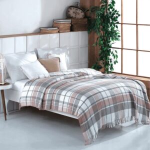 Ćebe waffle sa resicama SOFT ROSE PLAID 150x200
