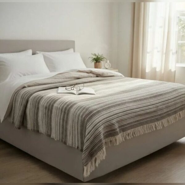 Ćebe waffle sa resicama BEIGE LINEN WEAVE 180x200