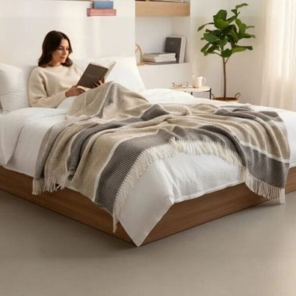 Ćebe waffle sa resicama NORDIC SAND STRIPES 180x200